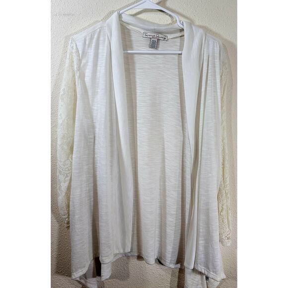 French Laundry White Slub Knit Open Front Cardigan Sweater 14 16 Lightweight - Picture 5 of 6